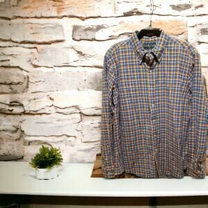 Ralph‎ Lauren Insulated Lined Button Down Blue Orange Plaid Long Sleeve Shirt L
